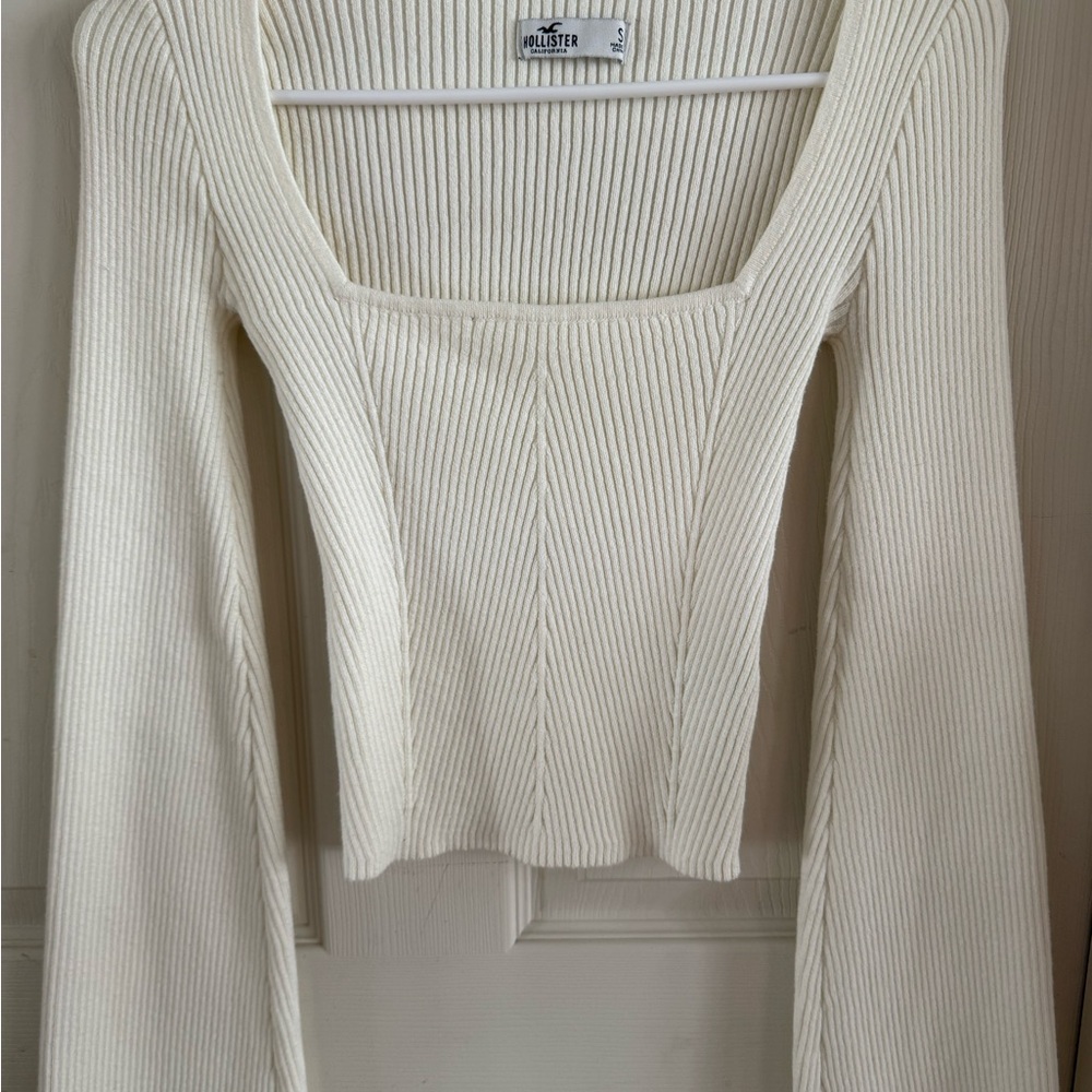 Hollister White Ribbed Square Neck Sweater